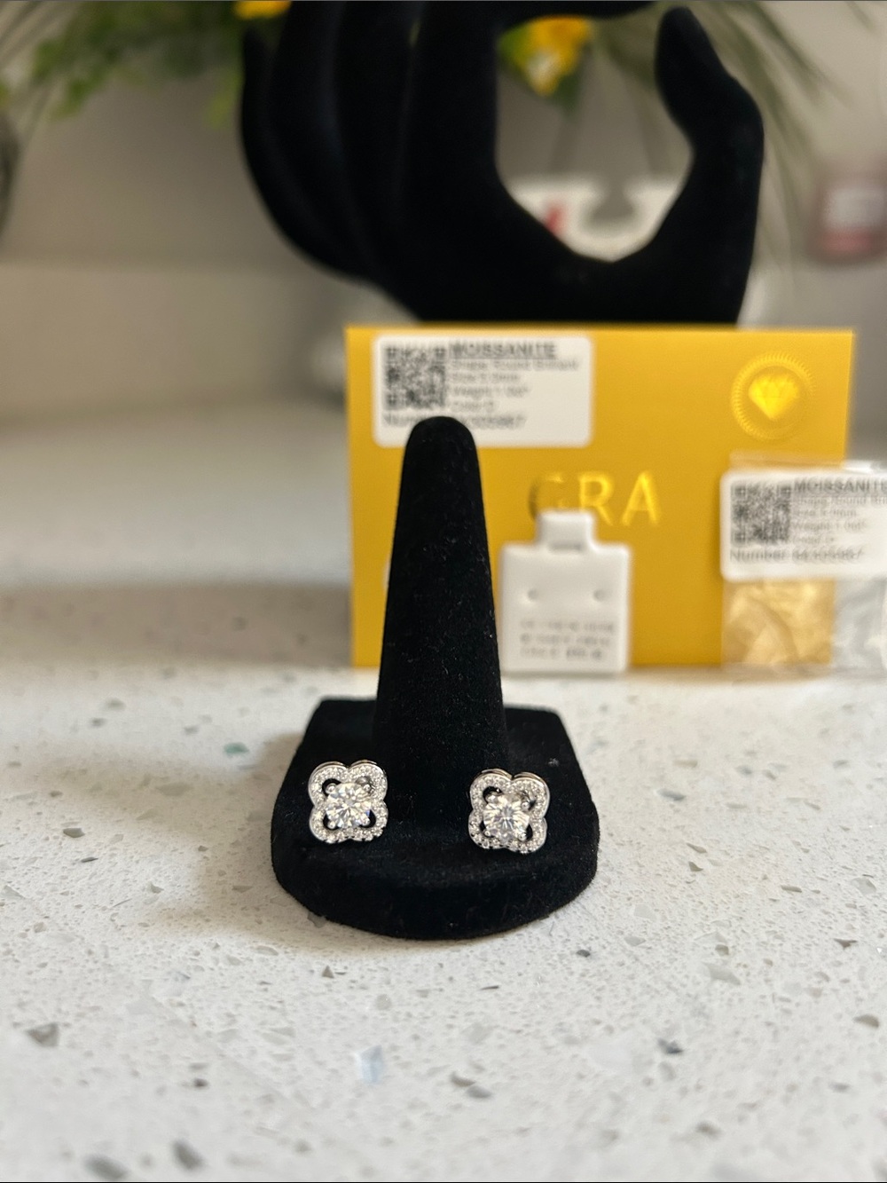 Moissanite Cluster Flower Stud Earrings, Sterling Silver, Screw Backs